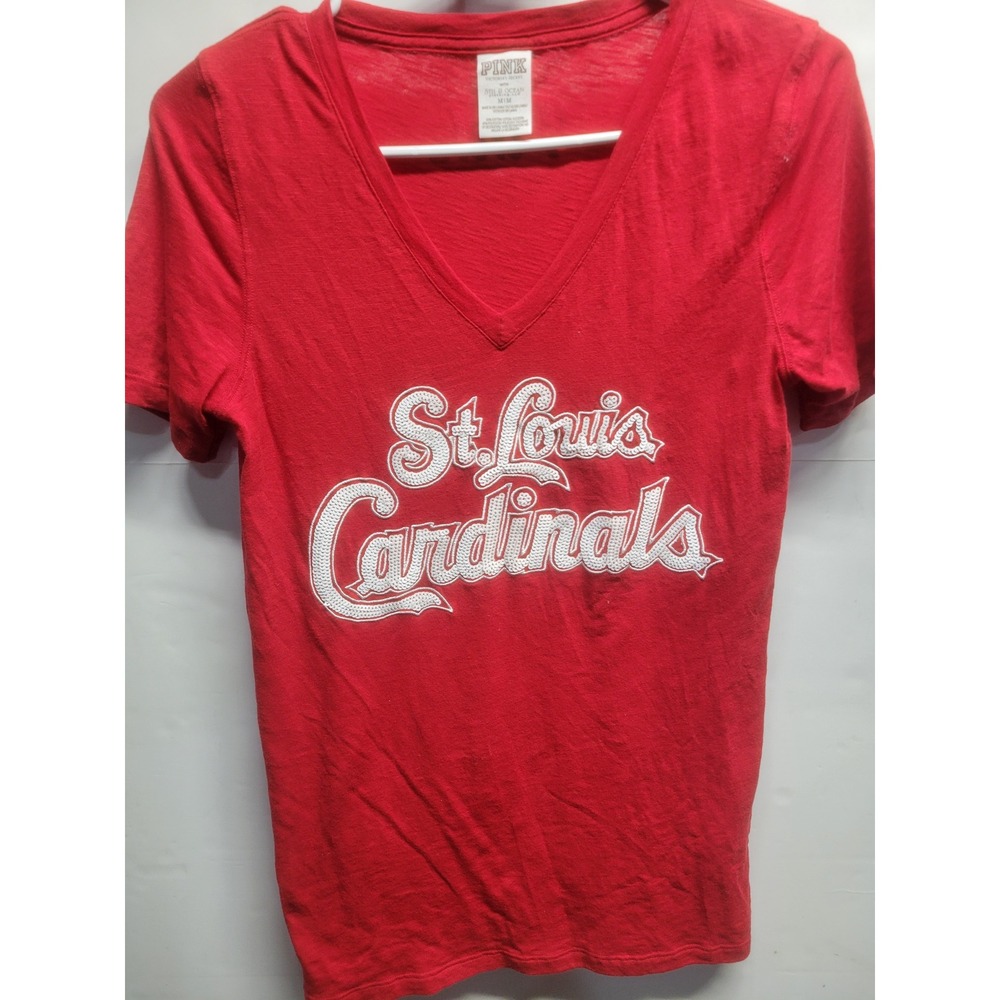 PINK Victoria's Secret St. Louis Cardinals Red Sequin V-Neck T-Shirt Medium